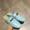 Pantofole in vera pelle Donna Estate casual Scuff in pelle di vitello importata di alta qualità hardware con fibbia da sella scarpe comode