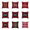 Hemtextilier Julkudde Fashion Deer Print Red Check Style Pillow Covers Kuddeöverdrag Juldekoration Sängkläder SupplySt2I5579