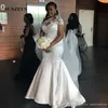 Sirena Satén Vestidos de novia con apliques Tren de barrido Vestidos de novia Elegante Vestido largo de matrimonio Mujeres africanas vestido de novia sirena