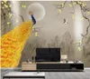 Chinese Ink Landscape Golden Plum Peacock Flower Bird Wall modern wallpaper for living room