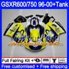 Kropp + Tank för SUZUKI SRAD GSXR 750 600 GSXR600 96 97 98 99 00 291HM.24 GSXR-600 GSXR750 Blue Yellow Red 1996 1997 1998 1999 2000 Fairings