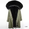 Estilo XLong Mulheres casacos de neve marca Maomaokong marrom pele de coelho forrado preto X-Long parka com marrom pele de raposa guarnição com capuz