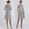 Chiffon Mother of the Bride Groom Dresses 2024 for Summer V- Neck Lace Ruffles Knee Length Godmother Wedding Party Gowns