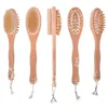 Natural Boar Bristle Too Bath och Body Borste Back Brush med långt handtag Exfoliate Skin Brushes