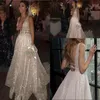 Sexy Deep V Neck A Line Wedding Dresses Sparkly White Sequined Backless Boho Glitter Wedding Bride Gowns Robe De Soiree