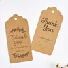 500 stks Bruin 9.5 * 4.5cm Dank u Kraftpapier Gift Pakket Hang Tag met Liefde Gat Bruiloft Gift Party Logo Hang Tags Kleding en Pants Tags