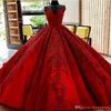 Luxuriöser arabisch dubai dunkelrot rote kleid kleider kleider spitzen applique Schatz Beatings Hochzeitskleid Brautkleider Vestidos de noiva s s s s