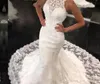 Dubai arabo africano nuovo arrivo sirena abiti da sposa cristallo collo alto in pizzo cappella treno abito da sposa abito da sposa personalizzato