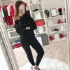 2019 Outono Mulheres Algodão Tracksuit Camisola Calças Conjuntos Top + Calças Knit Set Off Should Knitted Terno Mulheres Outwear 2 pcs