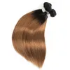 1b 30 mörka blonda buntar med stängning rakt hår Ombre mörka rötter brasilianska remy mänskliga hårförlängningar 4 buntar med 4x4 spetsslutning