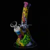 Silicone Bong 6,4 pouces Base de bécher Conduites d'eau hotselling Cartoon impression 14mm femelle incassable bongs Silicone Downstem Glass Bowl