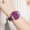 2020 Ruimas färgade klockor Kvinnor Lyx Lila Läder Quartz Klocka Ladies Fashion Chronograph Wristwatch Relogio Feminino 592