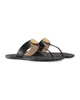 Mens Womens Unisex Black Leather Thong Sandal Flip Flip Flops Utsmyckad med Golden Hardware Euro 35-45