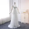 2019 Nya Bohemian Bröllopsklänningar V Neck Långärmad Spets Sweep Train Beach Boho Garden Country Bröllopklänningar Robe de Mariée Plus Storlek