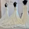 Robe de mariée en dentelle française 2019 robe de mariage élégante robes de mariée bohème gaine dos nu vestidos de novia longue cour train spaghetti