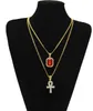 Partihandel-ny designer egyptisk ankh-livsknapp bling Rhinestone hänge med rött rubinhänge halsband Set män hiphop smycken6089745