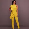 Eleganta Ruffles Kvinnor Jumpsuits 2018 Sommar Ärmlös Svart Blå Vit Lång Penna Pant Bodycon Tunika Bandage Rompers Overaller Y19060501