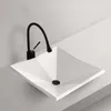 Badezimmer-Waschbecken, Geometrie-Design, Keramikgefäß, Kunst, modernes, schwarz-weißes Waschbecken, Schüssel mit Abfluss, weicher Schlauch für die Toilette