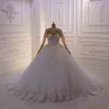 2020 Abiti da sposa vintage a maniche lunghe Ball Gown Dubai Abiti da sposa trasparenti con scollo rotondo Appliques in pizzo Vestios De Novia Abiti da sposa con bottoni