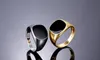 Männer Solitaire Ring Klassische Männer Edelstahl Finger 18k Gold Überzogene Modeschmuck Schwarze Email Ringe Party Geschenke