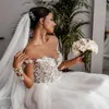 Arabe Aso Ebi Sexy dentelle perlée robes de mariée col transparent manches longues robes de mariée pas cher robes de mariée de mariage grande taille
