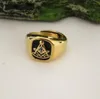 Gold Men's Past Master rings Unique Design Freemason Masonic regalia Signet Ring Jewelry with Smile Sun Face Black And Blue Enamel