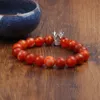 Bracelets couronne de bijoux pour Couples, vente en gros, 5 ensembles/lot, pierre d'obsidienne dorée de 10mm, perles d'onyx rouge mat, Bracelet de perles pour l'amour, nouvelle collection