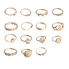15 stks / set Vintage Gouden Kleur Boheemse Midi Knucle Ring Unieke Ontwerp Geometrische Palm Bloem Cross Finger Rings Femme Bijoux