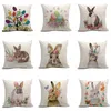 Federa per cuscino Happy Easter Cute Smiling Bunny Rabbit Color Eggs Home Cotton Linen Throw Pillow Case Federa per cuscino personalizzata