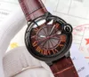 Luxe mode herenhorloge zwarte ridder geïmporteerd automatische beweging 43mm saffier 4-kleuren wijzerplaat lederen band man gift