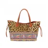 10pcs Leopard Bullskull Canvas Shopping Bag GA Warehouse Large Capacity Travel Bags Color Contrast Endless Tote DOM1753