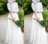 イスラム教徒のウェディングドレスメンプルピュアホワイトビーズクリスタルハイネックラインロングスリーブシフォン2019イスラムのウェディングドレス