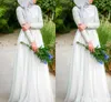 Muslim Wedding Dresses imple Pure White Beaded Crystal High Neckline Long Sleeve Chiffon 2019 Islamic Wedding Dresses