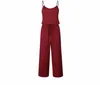 Sommar spaghetti rem jumpsuits nya kvinnor rompers röd casual jumpsuit kvinnliga overalls lösa breda ben långa byxor 2xl plus storlek y19060501