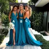 Longa Backless Wedding Convidado Vestido Sereia Imposidades Mismatched V-pescoço V-pesca Vestido Diferentes Estilos Diferentes Mamas Cor Vestidos de Noite