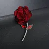 Crystal Simulated Red Fabric Flower Brooches Limited Women Elegant Plant 3D Rose Flower Weddings Banquet Brooch b122