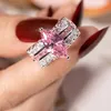 Big Hot Koop 3 stijl Luxe Marquise Cut 4 Karaat roze steen Trouwring voor Vrouwen Mannen Hebben S925 Logo Real 925 Zilveren Ringen