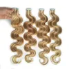 613 Bleach Blonde Body Wave Tape in Human Hair Extension Braziliaanse Peruaanse huid Weft Real Remy Hair Wavy 100G 40 -stcs Factory Outlet