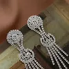 Fashion with Bright Full Rhinestone Tassel Flower-Shaped Drop Dangle Earrings for Women Gift