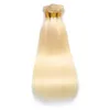 Brasilianska jungfruliga hårförlängningar 613# blond silkeslen rak kroppsvåg mänskliga hårbuntar med 13x4 spets frontala 4pieces/parti