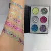 Ny skönhet glaserad 6 färg diamant glitter ögonskugga Vattentät naturlig pressade glitter regnbåge ögonskugga palett makeup kosmetika