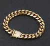 Bracciale da uomo hip hop rock da 12 mm in oro 18 carati con catena cubana con diamanti bianchi, acciaio al titanio, bracciale con collana in acciaio inossidabile