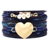 Pärlor Heart Crystal Wrap Armband Multilayer Velvet Läder Diamant Armband Armband Bangle Band Manschett för Kvinnor Smycken Drop Ship