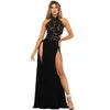 Seksowna Sukienka Lato Kobiety Szczur Koronki Wysokiej Talii Off Ramię Czarny Red Slip Silk Long Dress Party Club Zst089