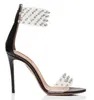 Newest Women Fashion Open Toe Clear PVC Rivet Beaded Stiletto Transparent Back Zipper-up High Heel Sandals Dress Heels Shoes