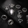 Opal küme yüzüğü antik gümüş çiçek ay taç eklem kombinasyon halkaları set kadın moda takı iradesi ve kumlu hediye
