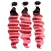 Roze Ombre Bundels Braziliaanse Virgin Hair Extensions Diepe Golf Krullend Haar Extensions Donkere Roots Krullend Haar Weeft 3pcs / lot