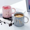 Mermer Seramik Kupalar Altın Kaplama Çift severlerin Hediye Sabah Kupa Süt Kahve Çay Kahvaltı Yaratıcı Porselen Fincan