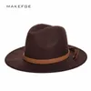 2016 Höst Vinter Sun Kvinnor Män Fedora Hat Klassisk Wide Brim Felt Floppy Cloche Chapeau Imitation Wool Cap C19041701