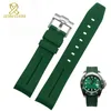 시계 밴드 실리콘 고무 팔찌 20mm 21mm watchband 스포츠 시계 스트랩 곡선 엔드 팔찌 방수 액세서리 벨트 그린 시계 밴드